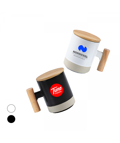 Duo Tone 2 Ceramic Wooden Handle Mug - 380ml