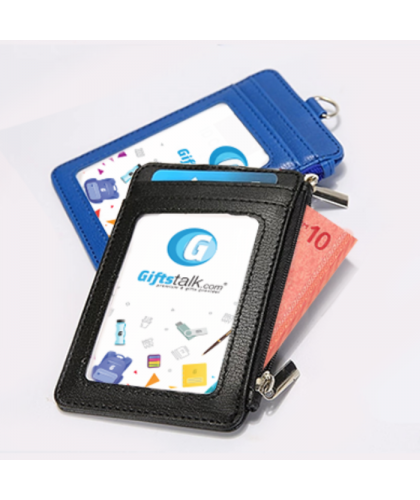 PU ID Holder with Open Zippered Wallet