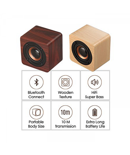 Mini Wooden PURE Sound Bluetooth Speaker with Built-in Battery