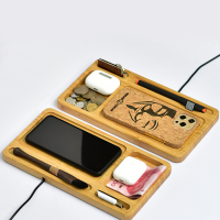 Bamboo  Wireless Charger Storage Tray