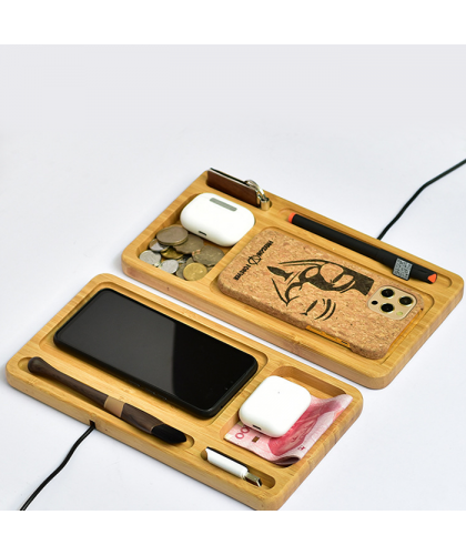 Bamboo  Wireless Charger Storage Tray