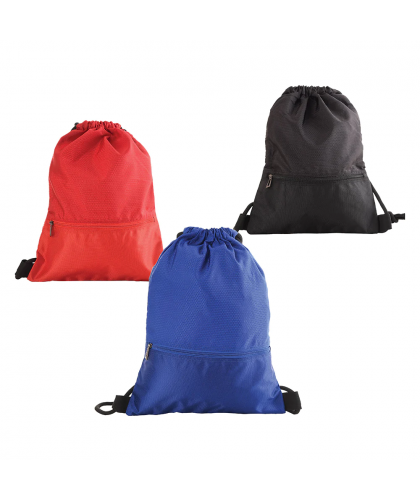 Nylon Drawstring Bag with Zipper Compartment