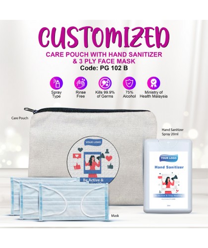 CUSTOMIZED Care Pouch With Hand Sanitizer and 3 ply Face Mask         