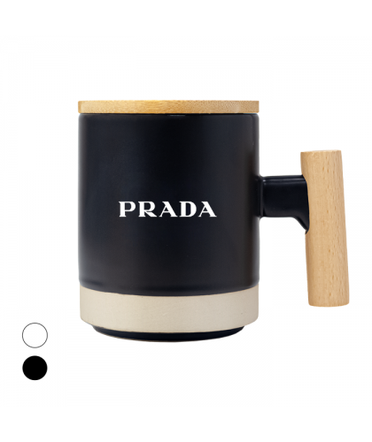 Duo Tone 2 Ceramic Wooden Handle Mug - 380ml