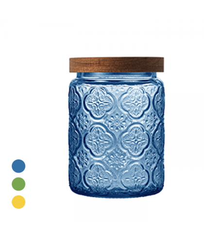 COLOUR Wooden Lid Glass Canister - 700ml