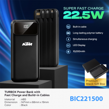 TURBOX Power Bank with Fast Charge and Build-in Cables